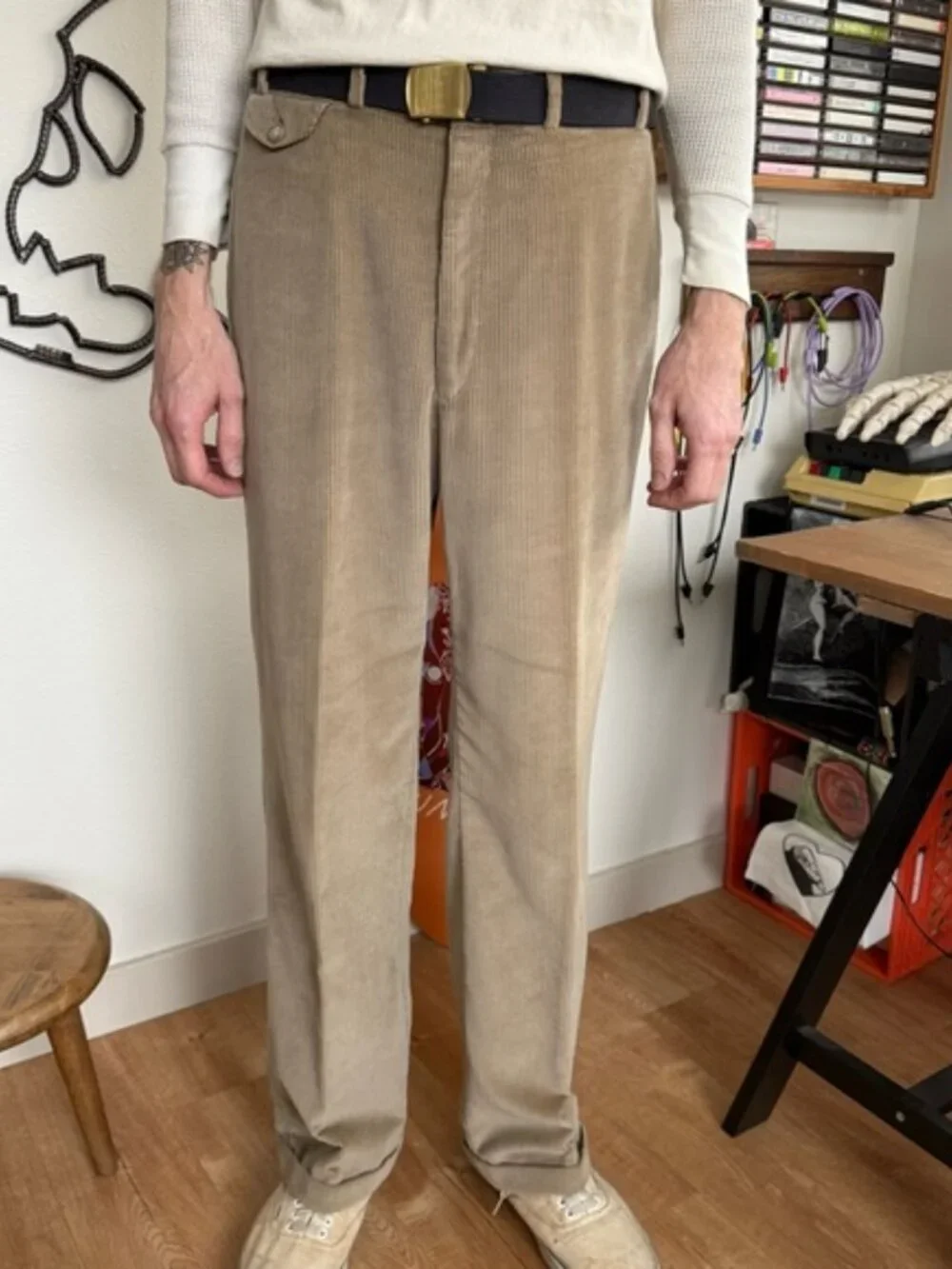 Vintage 70s 80s Tan Corduroy Flannel Lined Trousers ~ 36 X 31.5